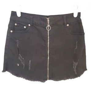 Dance & Marvel Girl's Skirt Size Medium Black Denim Short Full Zip Pockets